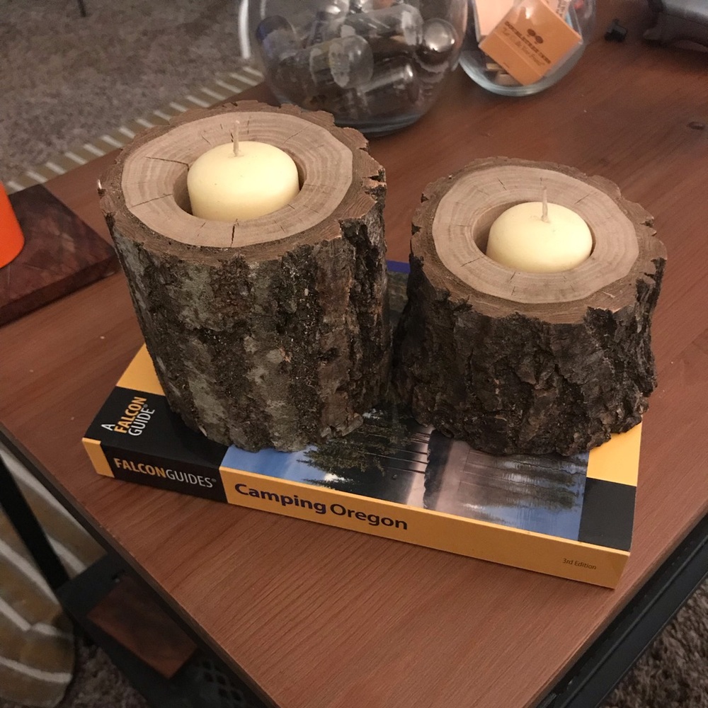 Raw wood candle holders